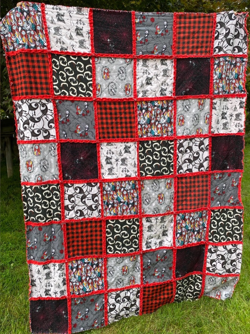 Handmade Nightmare Before Christmas Quilt, Large Minky Rag Quilt Throw